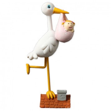 FIGURA BAUTIZO CIGUEÑA ROSA