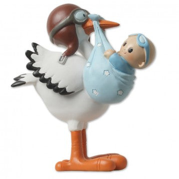 FIGURA DE BAUTIZO CIGÜEÑA CON NIÑO