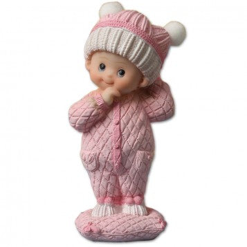 FIGURITA BEBÉ CON PELELE ROSA PARA BAUTIZO