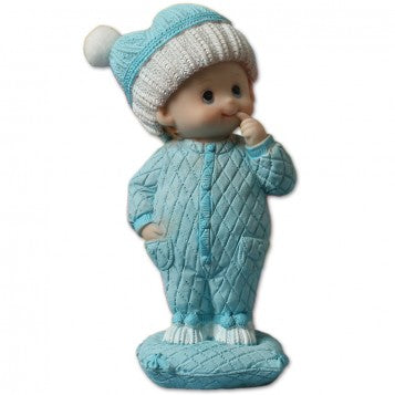FIGURA BEBÉ CON PELELE AZUL PARA BAUTIZO