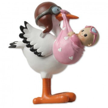 FIGURA DE BAUTIZO CIGÜEÑA CON NIÑA