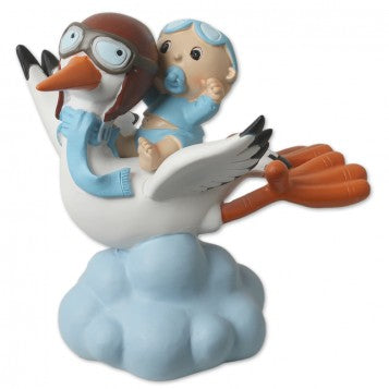 FIGURA PARA BAUTIZO NIÑO CON CIGÜEÑA EN NUBE
