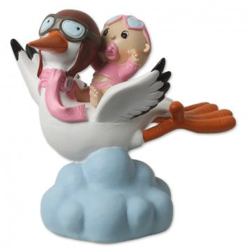 FIGURA PARA BAUTIZO NIÑA CON CIGÜEÑA EN NUBE
