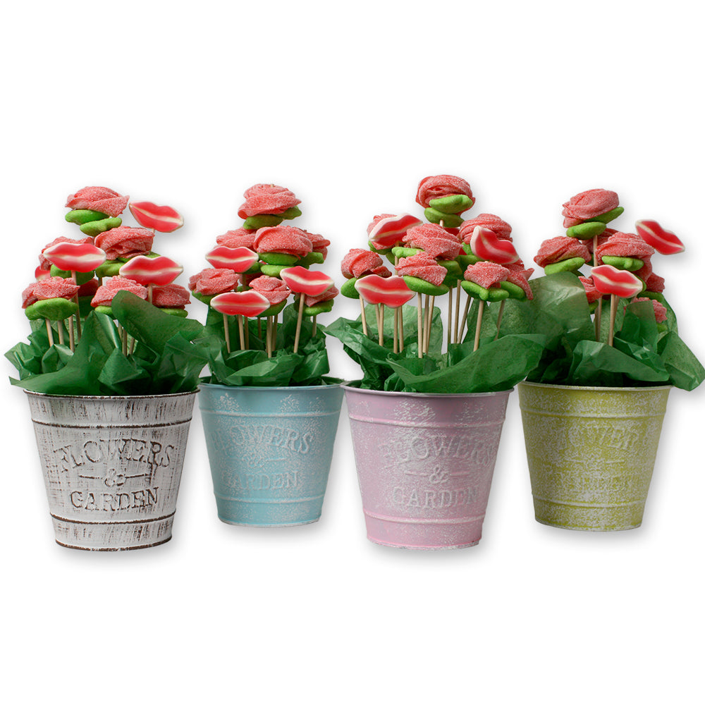 MACETA DE METAL CON ROSAS