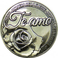 Llavero Moneda Te Amo con rosa