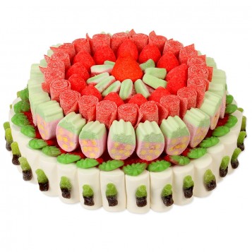 Tarta redonda con fresas y colas