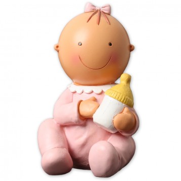 Figura para tarta bautizo bebé niña con biberón
